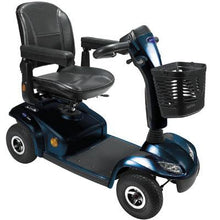 Load image into Gallery viewer, A blue colored Invacare Leo 4-Wheel mobility scooter