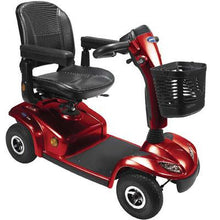 Load image into Gallery viewer, A red colored Invacare Leo 4-Wheel mobility scooter