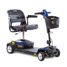 Load image into Gallery viewer, A blue coloured Pride Mobility Go-Go LX 4-wheel mobility scooter with CTS suspension
