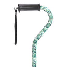 Load image into Gallery viewer, Adjustable Height Offset Handle Cane with Gel Hand Grip, Green Leaves
