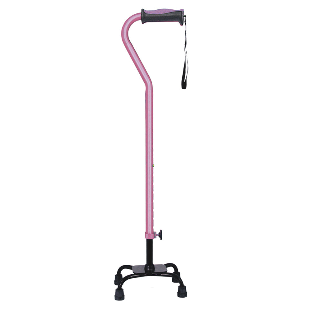 Adjustable Quad Cane for Right or Left Hand Use, Small Base, Rose